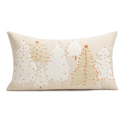 Fennco Styles White Embroidery Christmas Tree Haliday Decorative Throw Pillow 12" X 20"