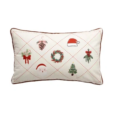 Fennco Styles White Festive Christmas Design Velvet Filled Throw Pillow 18" W X 18" L