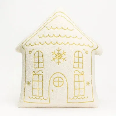 Fennco Styles White Winter House Plush Throw Pillow 18" X 16"