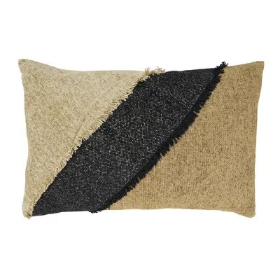 Fennco Styles Woven Color Band Fringe Cotton Throw Pillow Cover 16" W X 24" L In Black,natural
