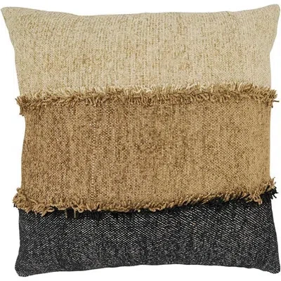 Fennco Styles Woven Color Band Fringe Cotton Throw Pillow Cover 20" W X 20" L In Black,natural