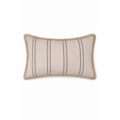 Fennco Styles Woven Stripe Design Decorative Filled Throw Pillow 12" X 20" - Neutral Beige Accent Pillow With Brai