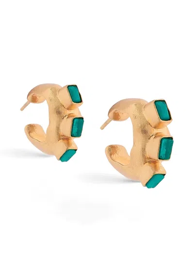 Fenomena Emerald Hoop Earrings In Gold