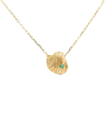 Fenomena Long Shells Emerald Necklace In Gold
