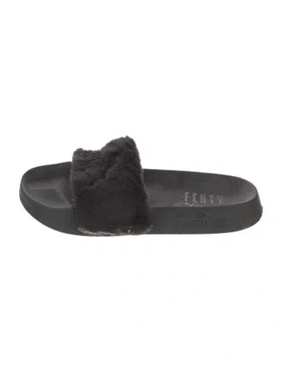 Pre-owned Fenty X Puma Faux Fur Slides In Black