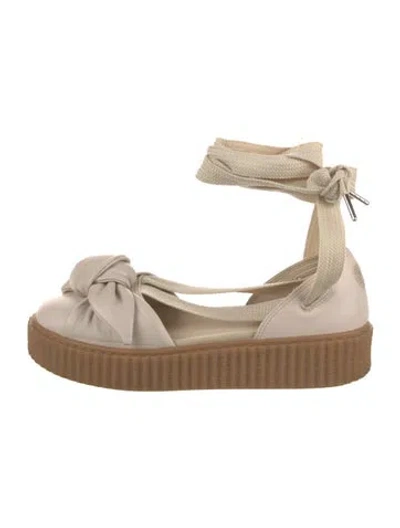 Pre-owned Fenty X Puma Leather Bow Accents D'orsay Flats In Neutral