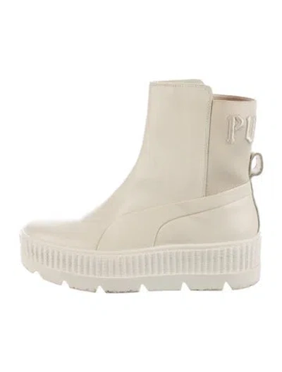 Pre-owned Fenty X Puma Leather Embroidered Accent Boots In Neutral