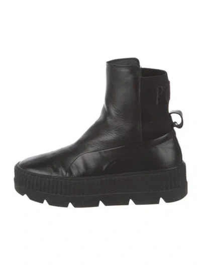 Pre-owned Fenty X Puma Leather Embroidered Accent Chelsea Boots In Black