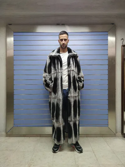 Pre-owned Fenzo Furs Luxury Rex Chinchilla Long Coat Real Rabbit Fur Coat Full Length Full Skin In Multicolor