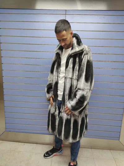 Pre-owned Fenzo Furs Luxury Rex Chinchilla Long Coat Real Rabbit Fur Coat Full Skin In Multicolor