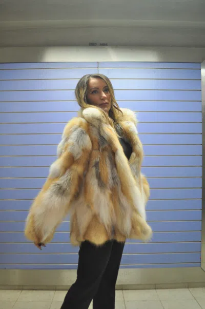 Pre-owned Fenzo Furs Natural Genuine Red Fox Jacket Feal Fox Fur Halfskin Coat With Collar