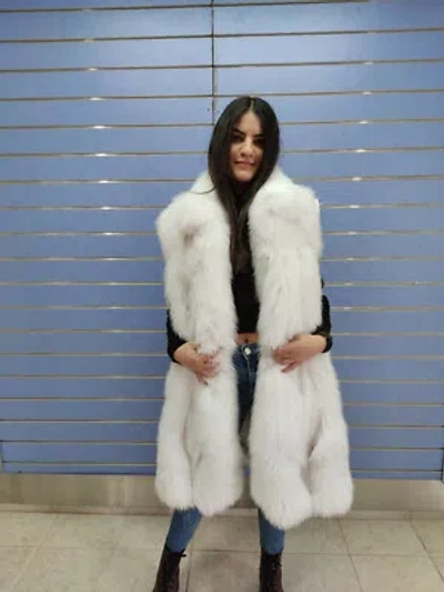 Pre-owned Fenzo Furs Natural Half Skin Fox Fur Vest Pure White Fox Vest With Collar