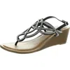 Fergie Cassidy Womens Embellished Faux Leather Wedge Sandals In Black