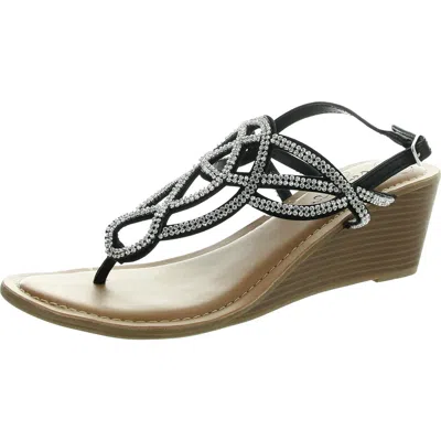 Fergie Cassidy Womens Embellished Faux Leather Wedge Sandals In Black