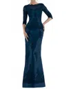 Feriani Ballet Sleeved Evening Gown In Navy