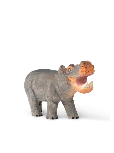 Ferm Living Animal Hand-carved Hippo In Gray