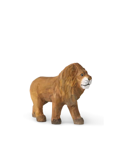 Ferm Living Animal Hand-carved Lion In Brown