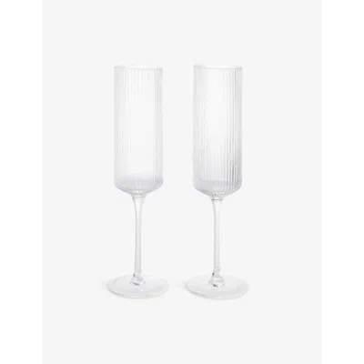 Ferm Living Clear Ripple Set Of Two Glass Champagne Flutes 23cm In Transparent