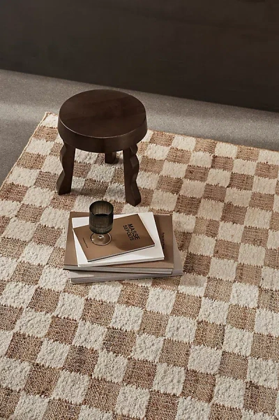 Ferm Living Flatwoven Checkered Wool Jute Rug In Brown