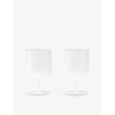 Ferm Living Frosted Ripple Geometric-contour Wine Glasses Set Of Two