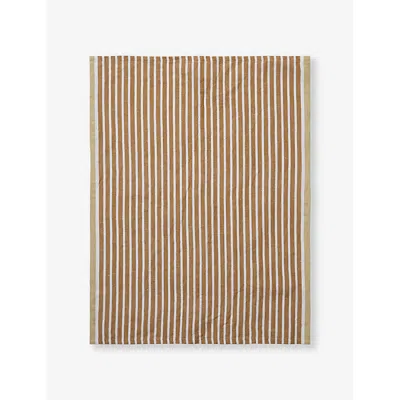 Ferm Living Sand And Black Hale Striped Linen And Cotton Tea Towel
