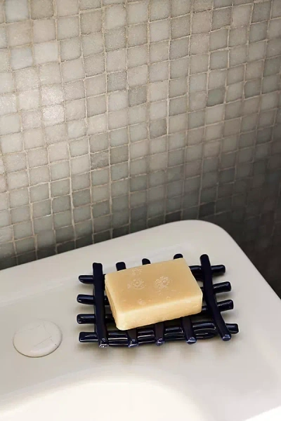 Ferm Living Handmade Ceramic Weave Soap Tray In Black