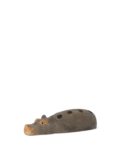Ferm Living Hippo Hand-carved Pencil Holder In Gray