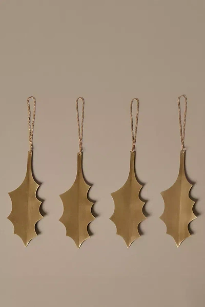 Ferm Living Holly Leaf Ornaments, Set Of 4 In Gold