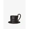 Ferm Living Black Flow Stoneware Mug And Saucer 8.5cm In Black
