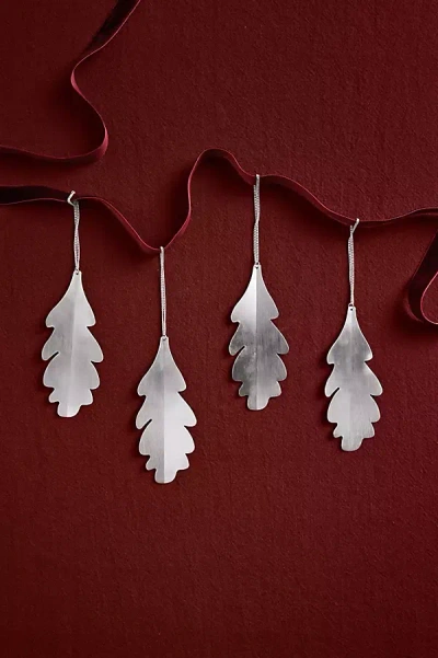 Ferm Living Oak Leaf Ornaments, Set Of 4 In Silver