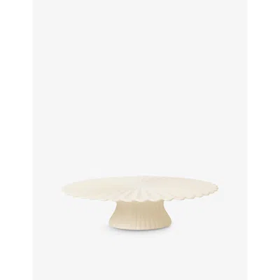 FERM LIVING OFF-WHITE FOUNTAIN SCALLOPED-EDGE STONEWARE CAKE STAND