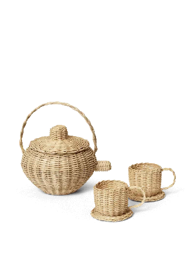 Ferm Living Rattan Tea Set In Neutral