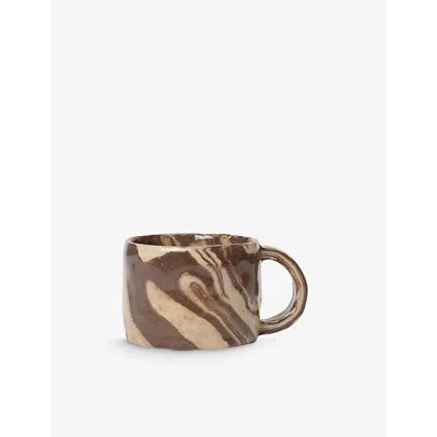Ferm Living Ryu Low Marble-pattern Stoneware Mug In Sand/brown