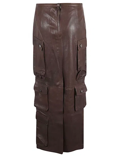 Fermas Club Leather Cargo Long Skirt In Brown