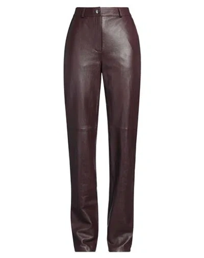 Fermas Woman Pants Plum Size M Leather In Purple