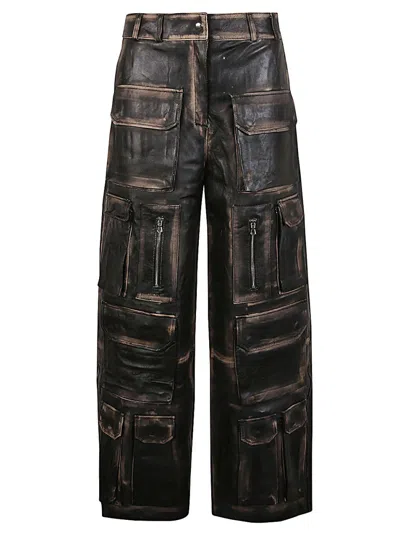 FERMAS.CLUB BLACK LEATHER CARGO TROUSERS