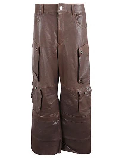 FERMAS.CLUB BROWN LEATHER CARGO PANTS