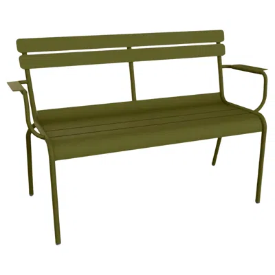 Pre-owned Fermob - Luxembourg 2-seater Garden Bench With Armrests - Pesto In Brown