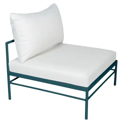 Pre-owned Fermob - Rivage Low Chair Without Armrests - Acapulco Blue - Pearl Cushions