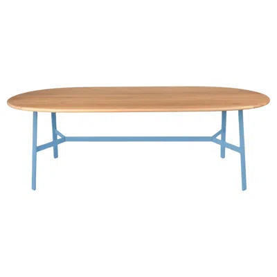 Pre-owned Fermob - So'o Oval Oak Table 220 × 95 Cm - W 86.6 × D 37.4 Inch - Maya Blue
