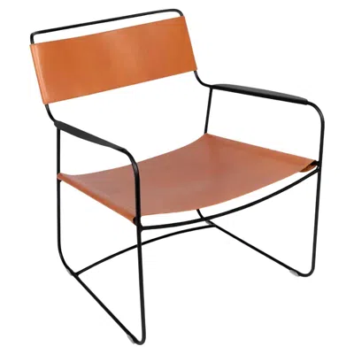 Pre-owned Fermob - Surprising Leather Low Armchair - Liquorice In Orange