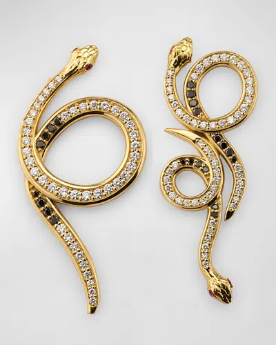 Fern Freeman Jewelry 18k Yellow Gold Mixed Snake Earrings With Black And White Diamonds