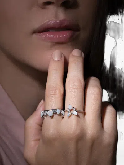 Fernando Jorge 18k White Gold Electric Spark Opal And Diamond Ring In Silver