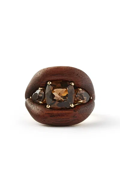 Fernando Jorge 18k Yellow Gold Deep Stream Cushion Ring In Brown