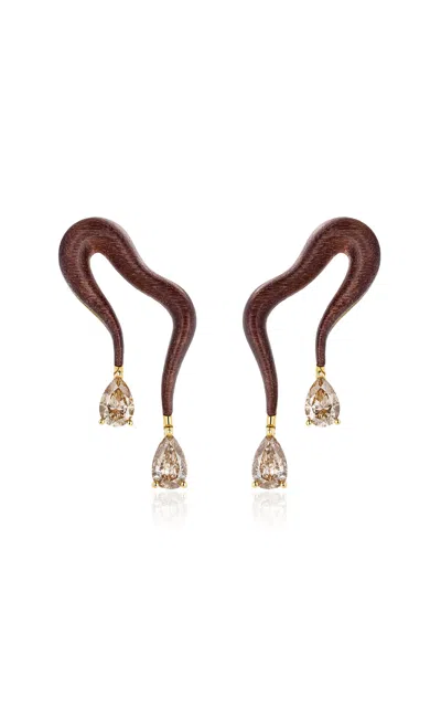 Fernando Jorge 18k Yellow Gold Deep Stream Doubled Earrings In Brown