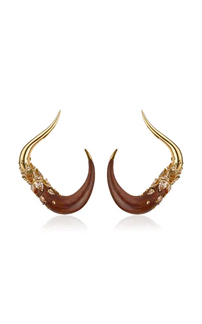 Fernando Jorge 18k Yellow Gold Deep Stream Open Earrings In Brown