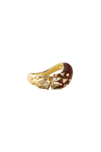 Fernando Jorge 18k Yellow Gold Deep Stream Wave Ring In Brown