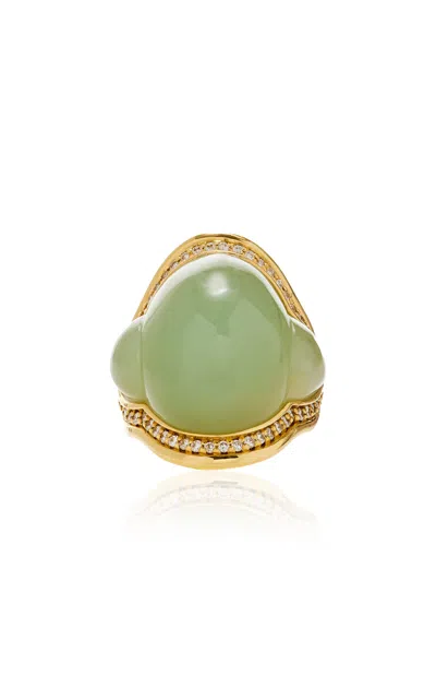 Fernando Jorge Fluid 18k Yellow Gold Diamond; Aquamarine Ring In Blue