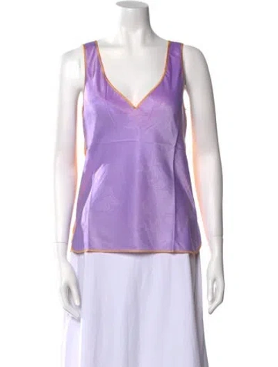 Pre-owned Fernando Sanchez Nylon V-neck Top In Purple