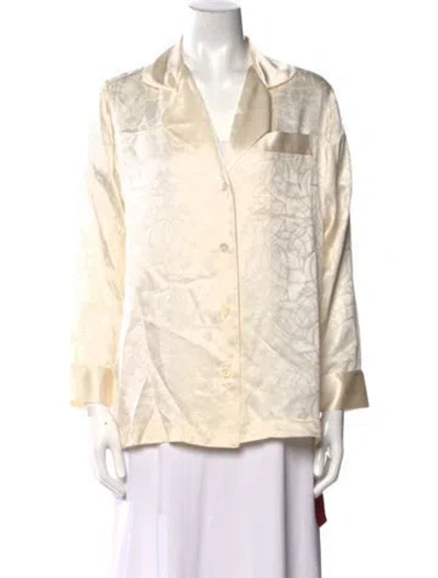 Pre-owned Fernando Sanchez Silk Long Sleeve Button-up Top W/ Tags In Neutral